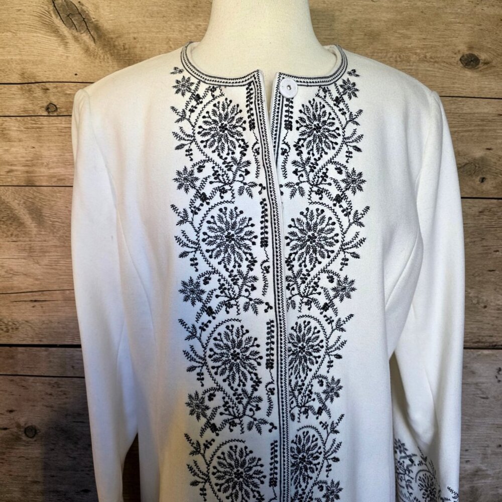 Peter Nygard Ivory Wool Embroidered Coat 14 Boho Folk Jacket Longline Tunic L - Picture 3 of 16